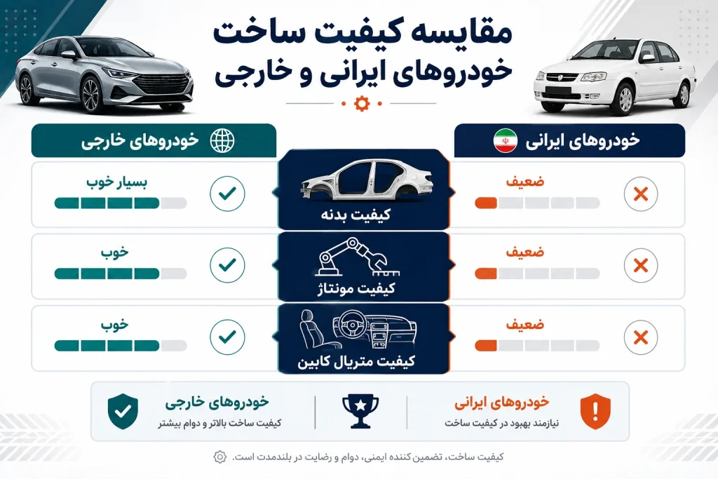 مقایسه کیفیت ساخت خودروهای ایرانی و خارجی